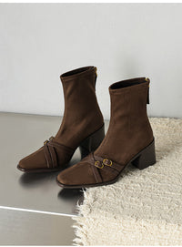 Square Toe Cross Ankle Boots