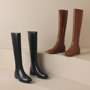 Cowhide Low-Heel Knee-High Boots