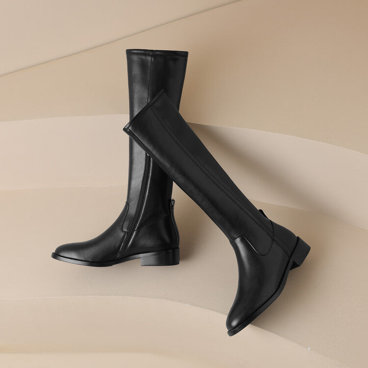 Cowhide Low-Heel Knee-High Boots