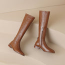 Cowhide Low-Heel Knee-High Boots