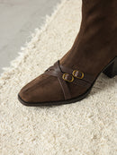 Square Toe Cross Ankle Boots