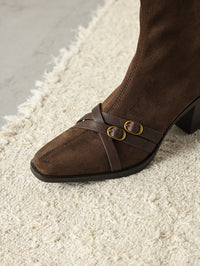 Square Toe Cross Ankle Boots