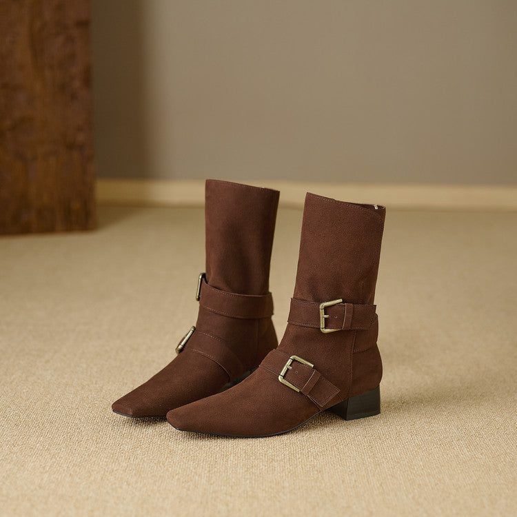 Retro Pointed - Toe Slouchy Mid - Calf Suede Boots