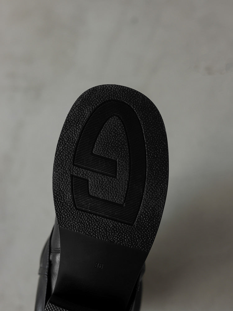 British - Style Ruched Buckle Mid - Calf Boots