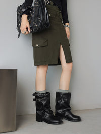 British - Style Ruched Buckle Mid - Calf Boots