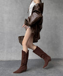 Retro Suede Western Knee - High Boots for Women