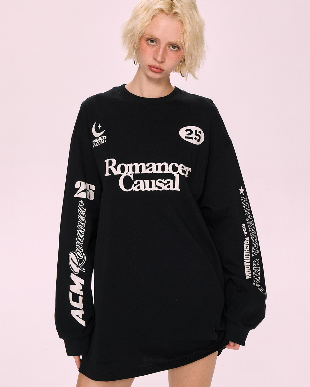 Black Printed Oversized Sweatshirt Dress