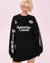 Black Printed Oversized Sweatshirt Dress