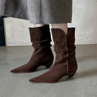 Retro Suede Mid - Calf Western Boots for Women