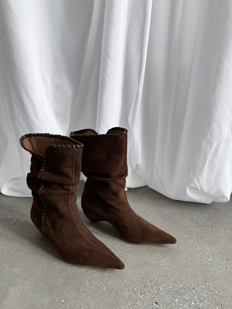Retro Suede Mid - Calf Western Boots for Women