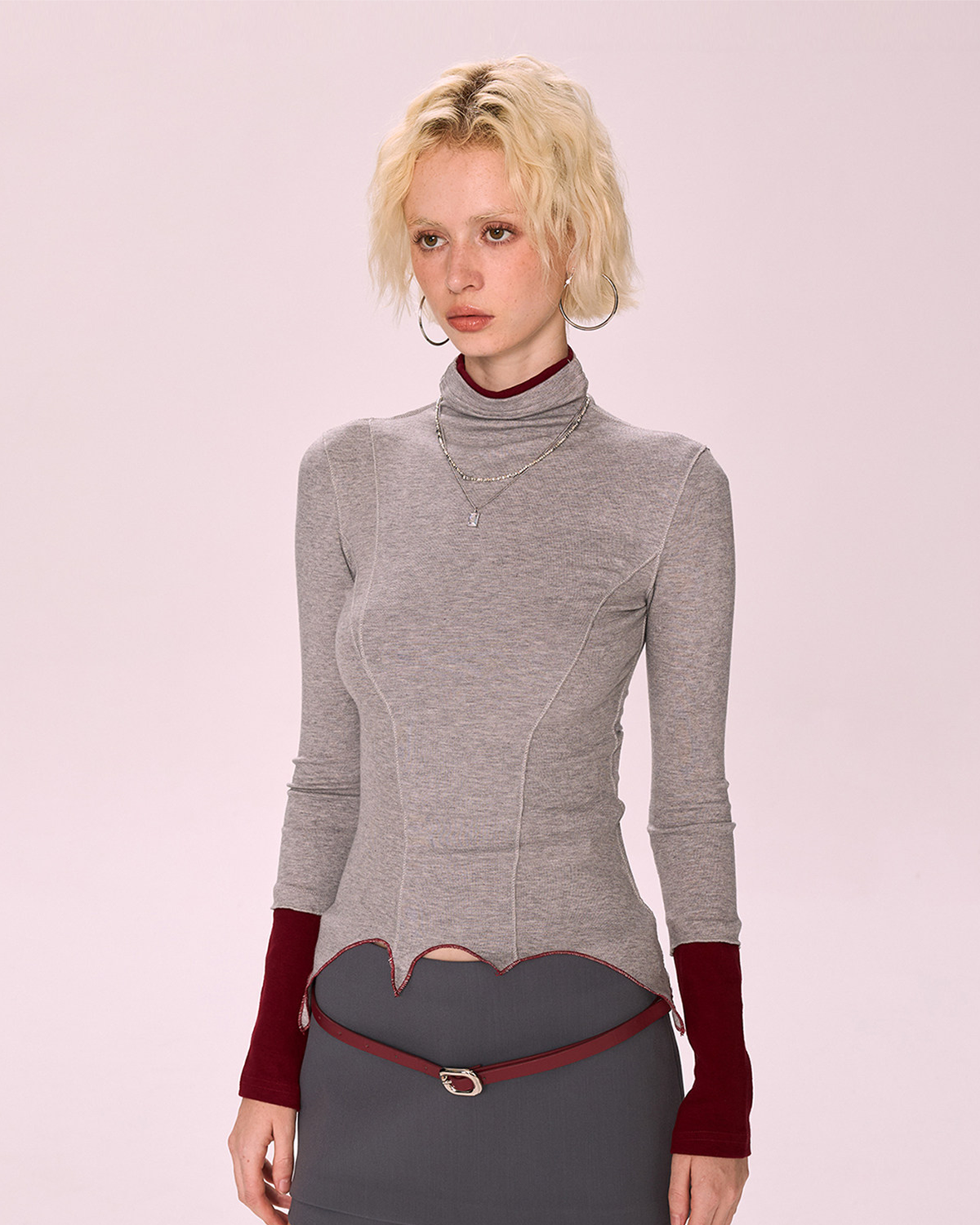 Contrast Panel Turtleneck Layering Top