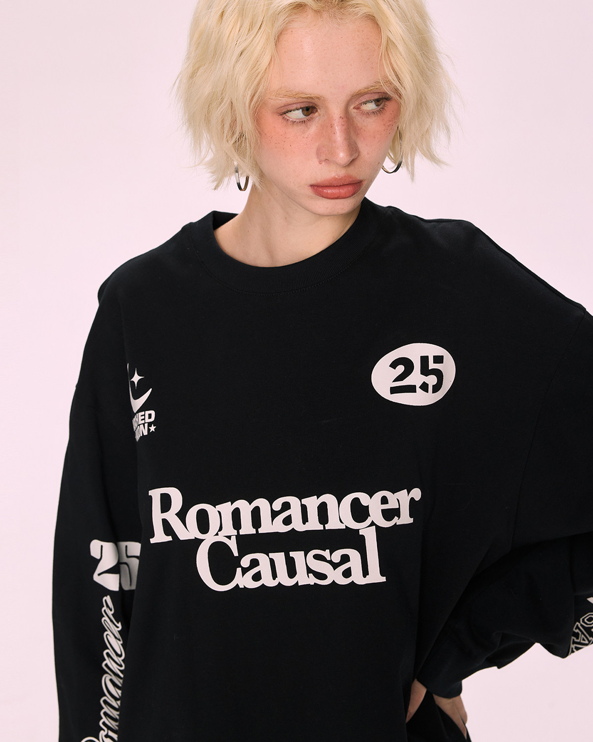 Black Printed Oversized Sweatshirt Dress