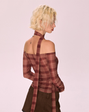 Plaid Halter Off-Shoulder T-Shirt