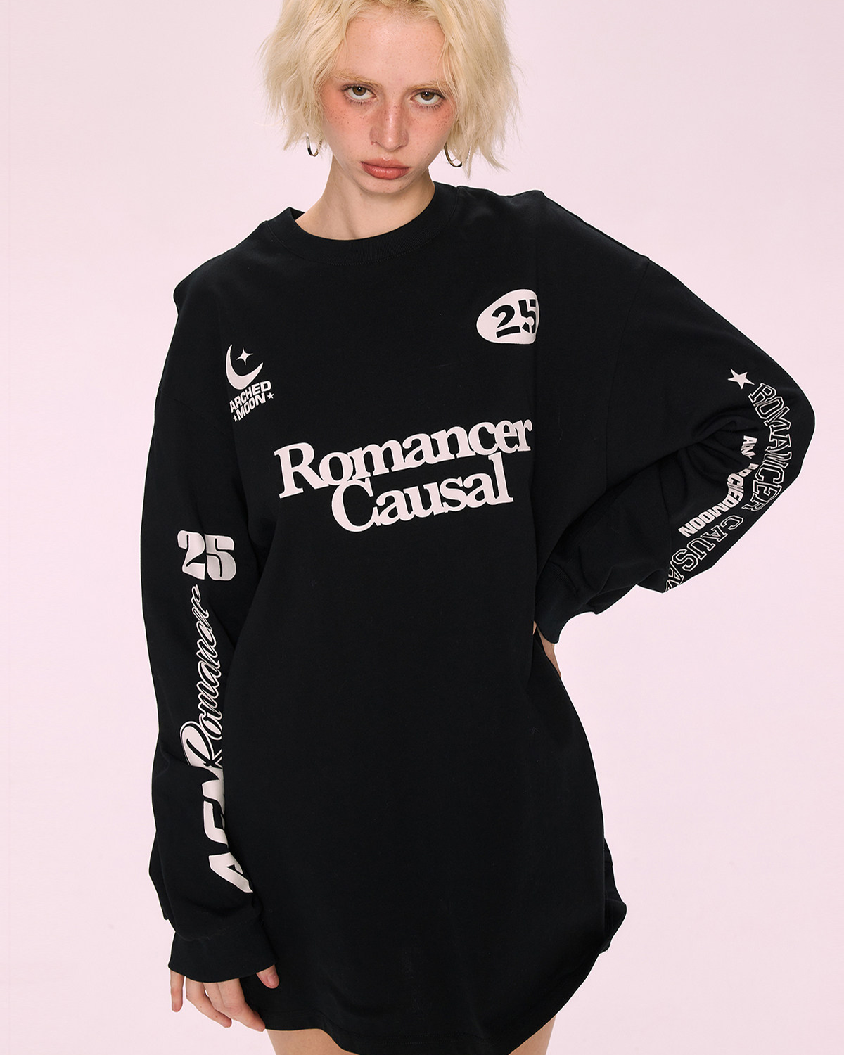 Black Printed Oversized Sweatshirt Dress