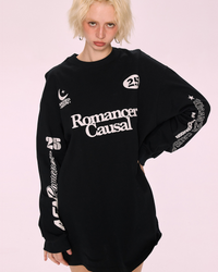 Black Printed Oversized Sweatshirt Dress