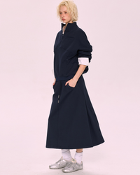 Navy Blue Oversized Hoodie & A-Line Skirt 2-Piece Set