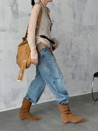 Retro Suede Mid - Calf Western Boots for Women