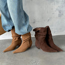 Retro Suede Mid - Calf Western Boots for Women