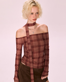 Plaid Halter Off-Shoulder T-Shirt