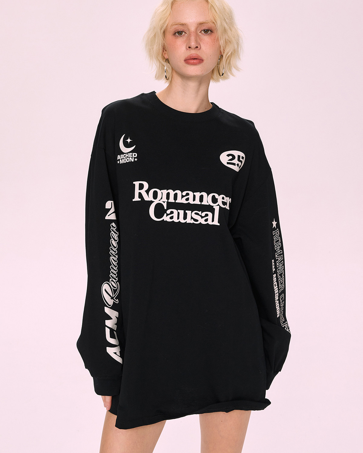 Black Printed Oversized Sweatshirt Dress