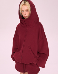 Burgundy Zip-Up Hoodie & Shorts Sport Set