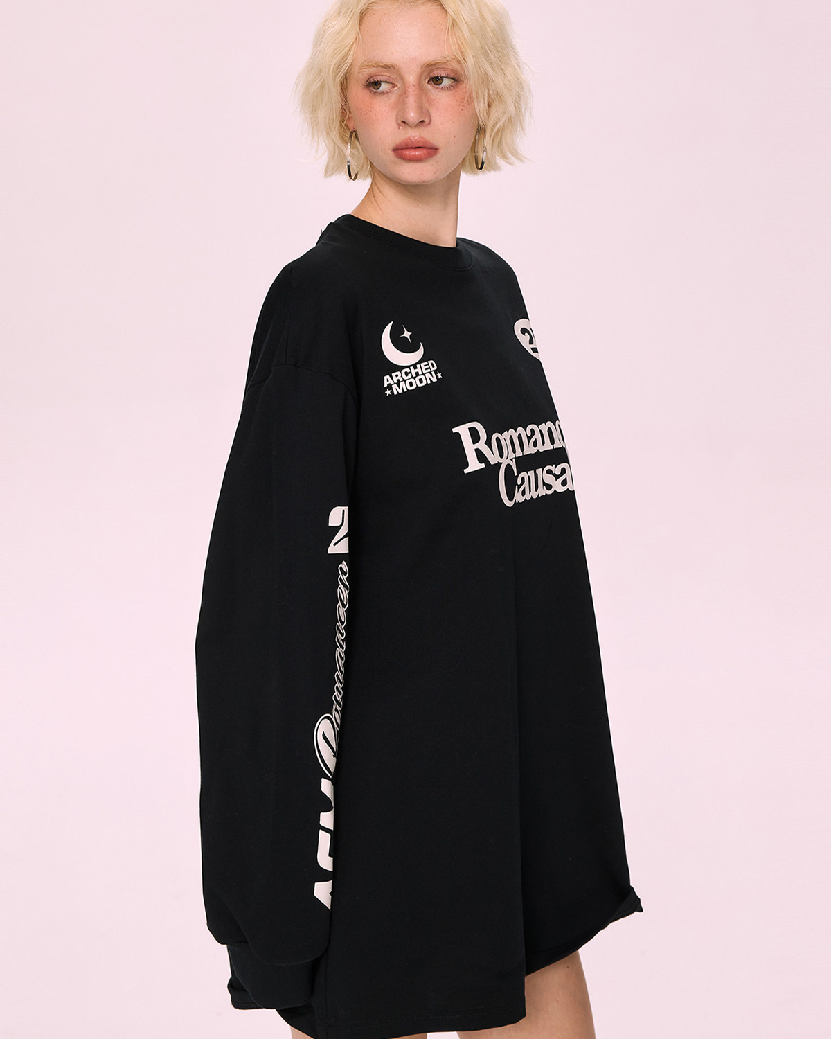 Black Printed Oversized Sweatshirt Dress
