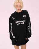 Black Printed Oversized Sweatshirt Dress