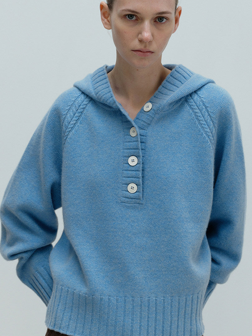 Relaxed Hooded Henley Wool Sweater