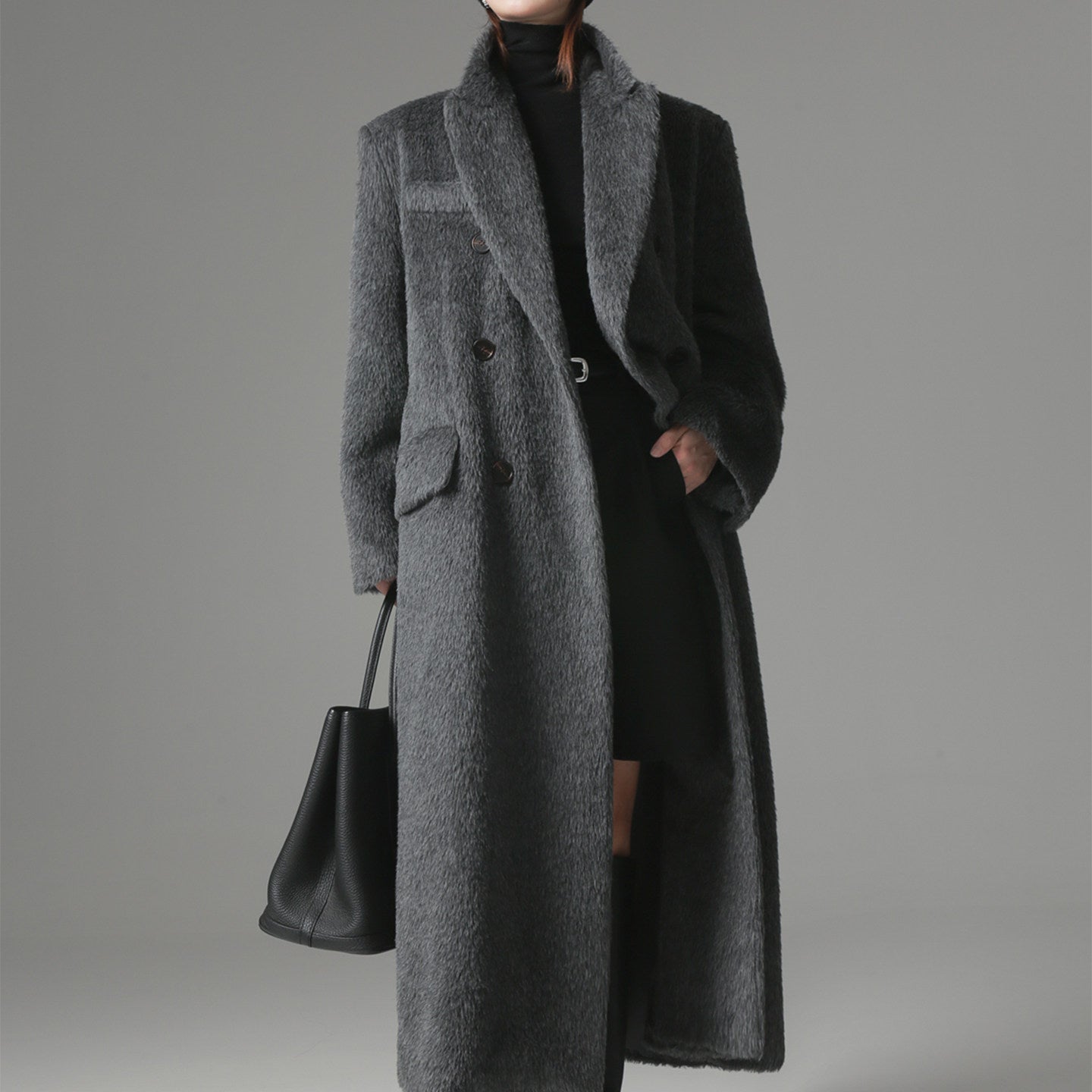 Peruvian Suri Alpaca Wool Straight-Shoulder Coat