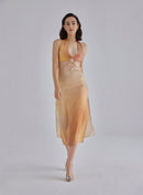 Brown Dune Halterneck Midi Silk Dress