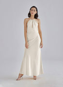 Gold Confetti Halterneck Midi Silk Dress