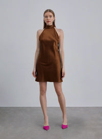 Halter Neck Silk Mini Cocktail Dress