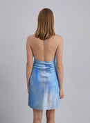 Backless Silk Halter Mini Dress
