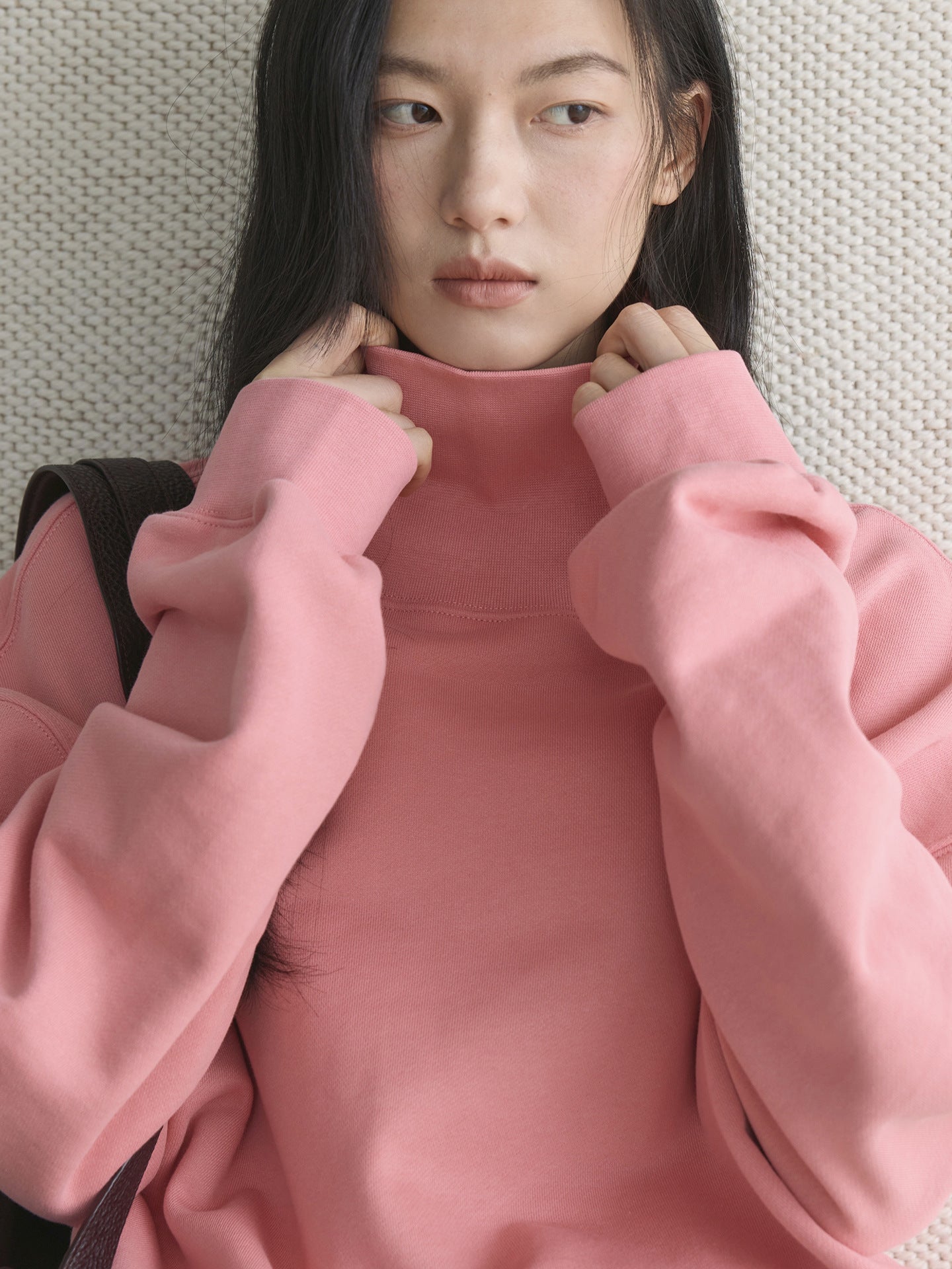 Loose Mock Neck Cotton Hoodie