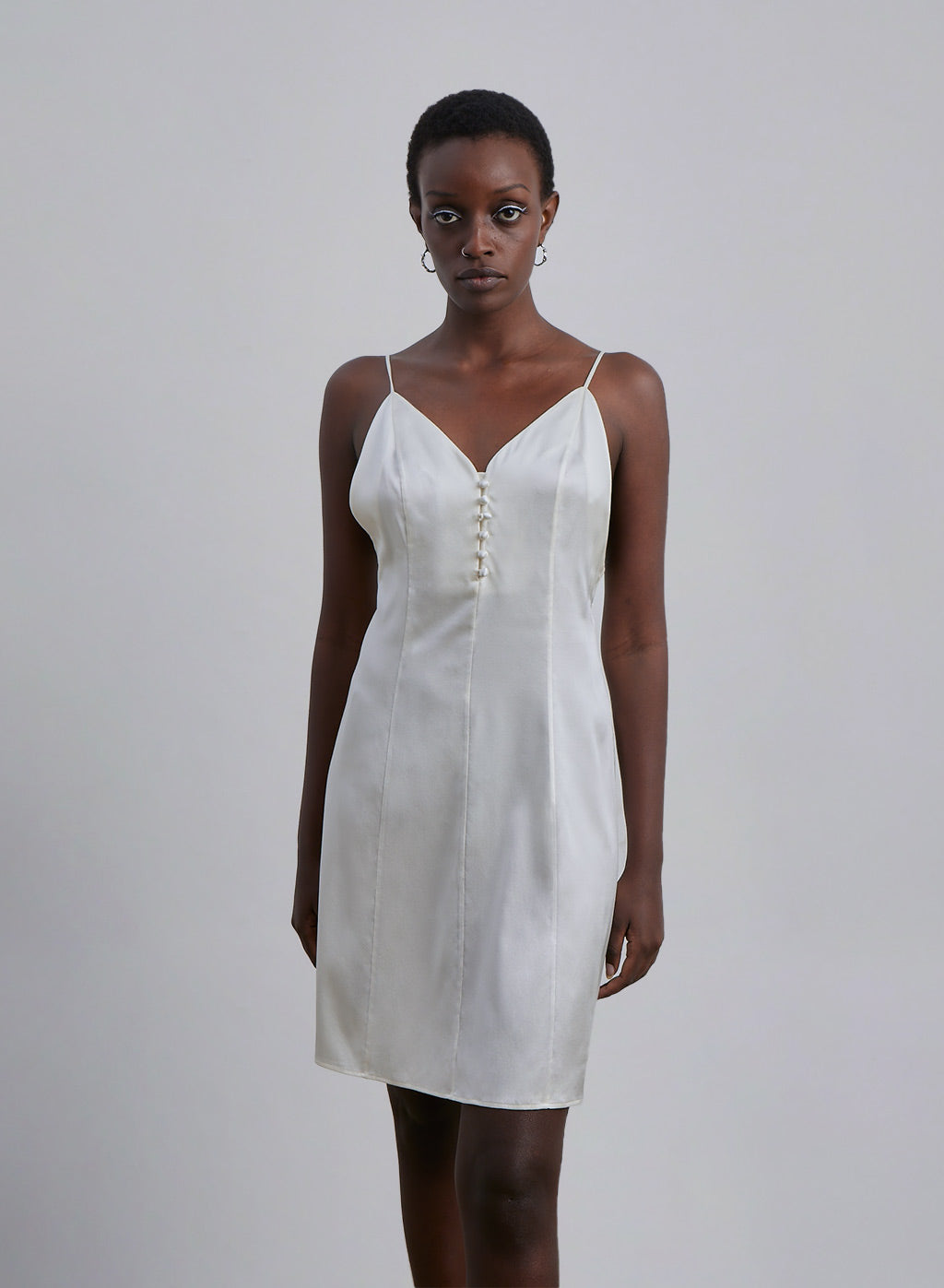 Button Front Silk Mini Slip Dress