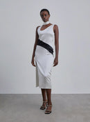 Color Block Silk Midi Dress