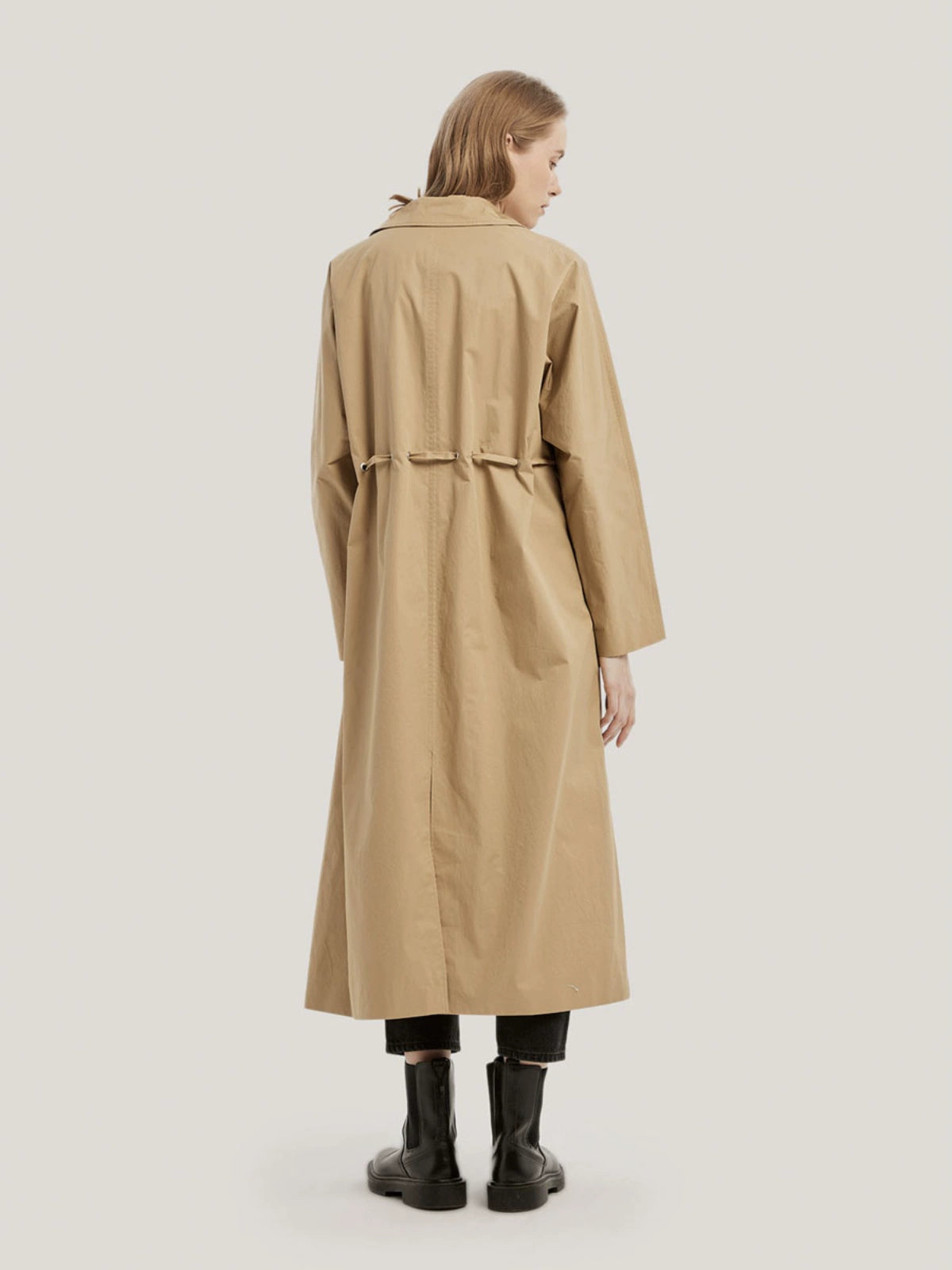GH Drawstring Single-Breasted 100% Cotton Long Coat