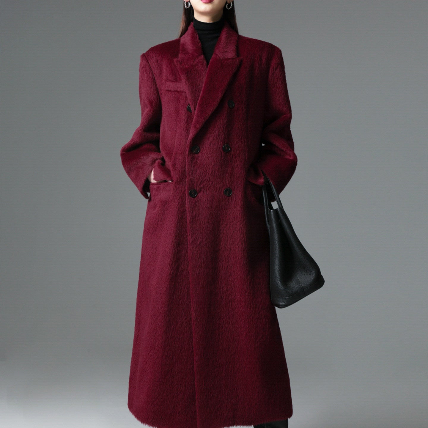 Peruvian Suri Alpaca Wool Straight-Shoulder Coat