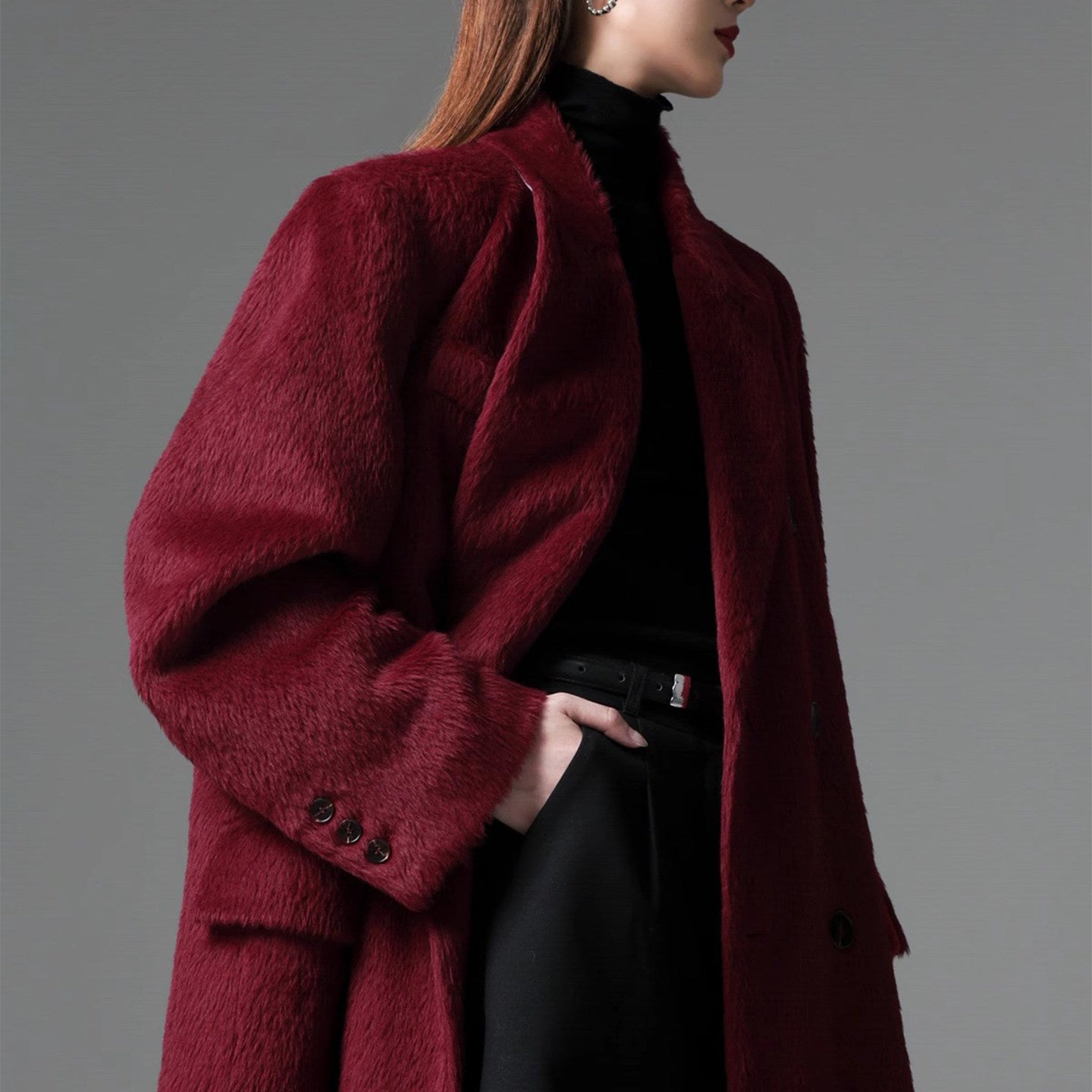 Peruvian Suri Alpaca Wool Straight-Shoulder Coat