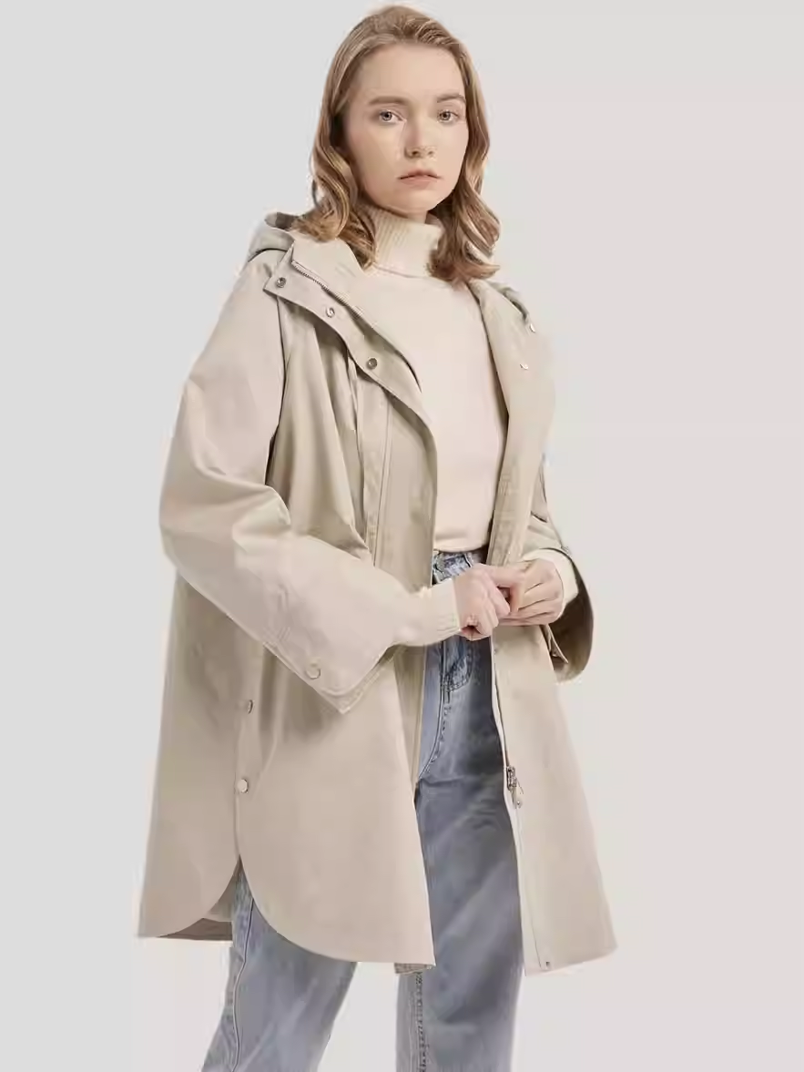 Zipped Curved-Hem 100% Cotton Hooded Jacket