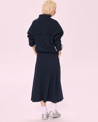 Navy Blue Oversized Hoodie & A-Line Skirt 2-Piece Set