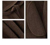 Coffee Brown Asymmetric Button Tie-Waist Long Wool Coat
