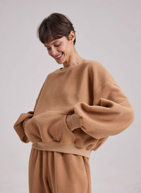 Fuzzy Puff-Sleeve Sweatshirt