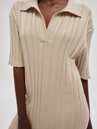 Pleated Sweater Dress With Spread Collar