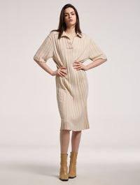Pleated Sweater Dress With Spread Collar