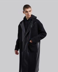 Wool &Faux-Leather Panel Coat