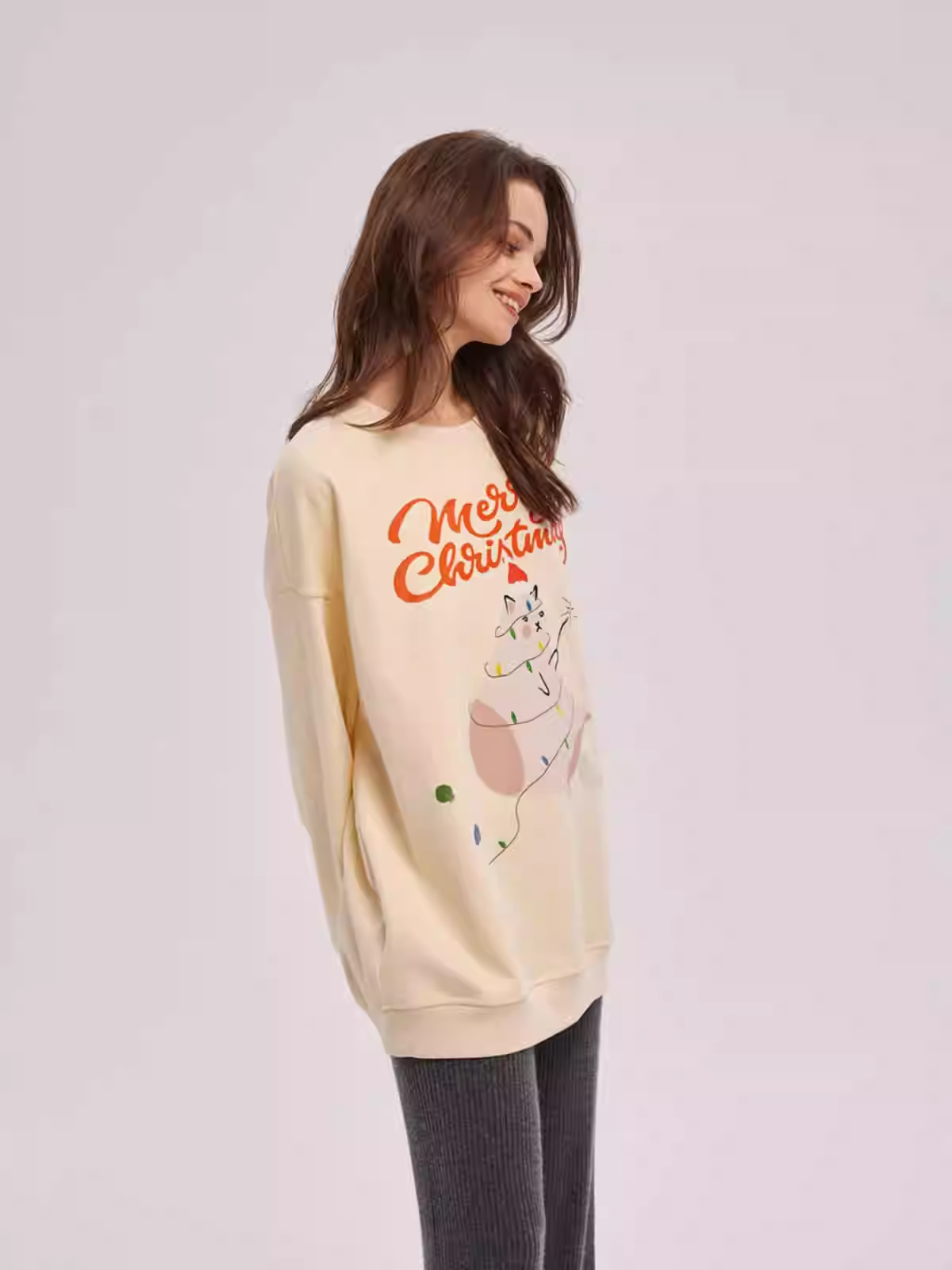 Christmas Cat Print Sweatshirt
