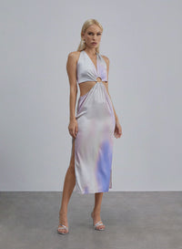 Brown Dune Halterneck Midi Silk Dress