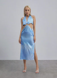 Brown Dune Halterneck Midi Silk Dress