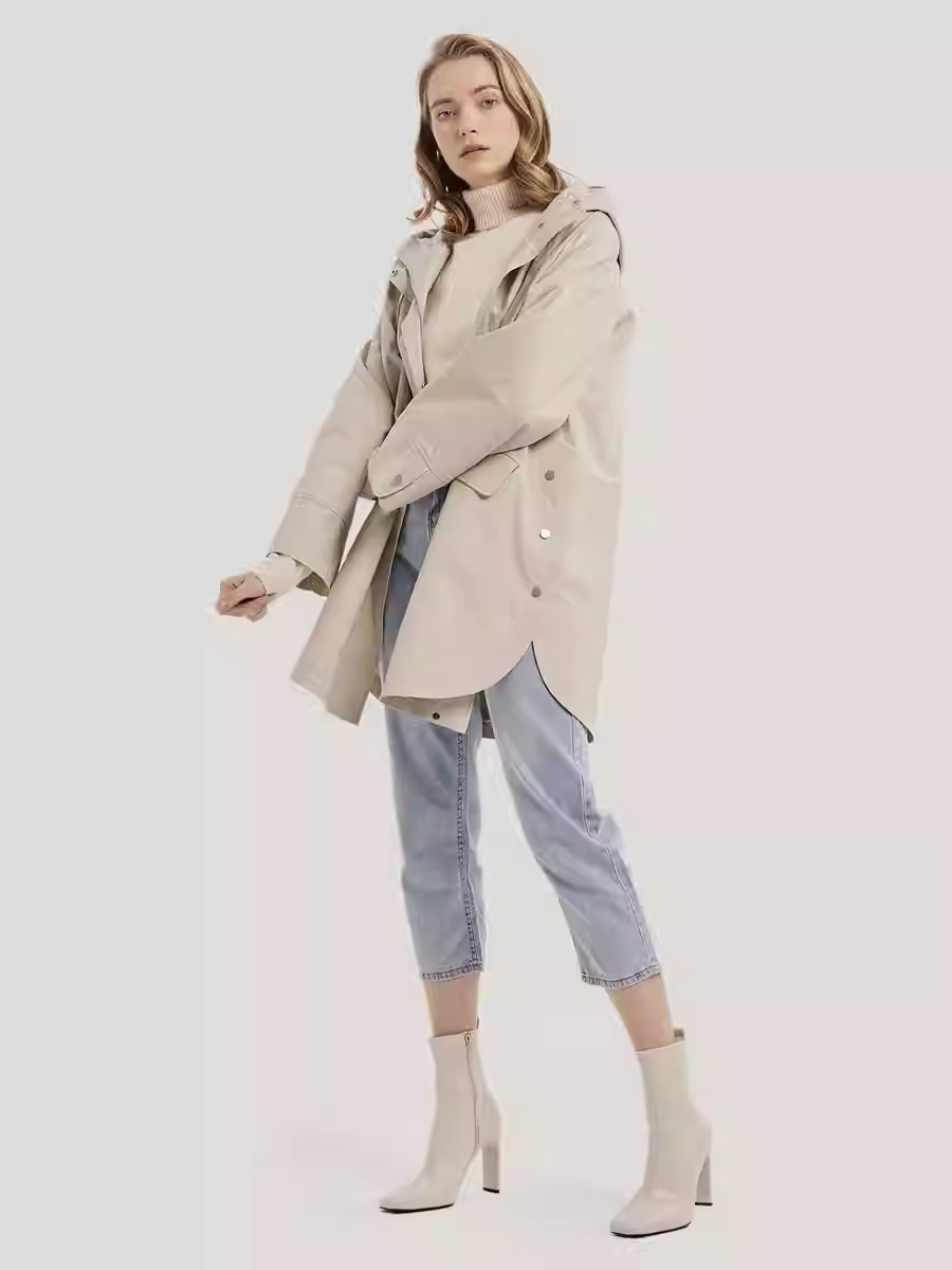 Zipped Curved-Hem 100% Cotton Hooded Jacket